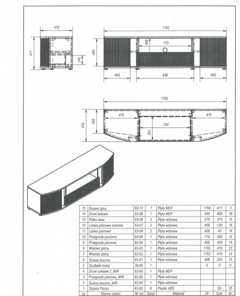 Szafka RTV MICHELLE 178x35-47xH48 czarny/dąb viking - Galeria zdjęcie 6