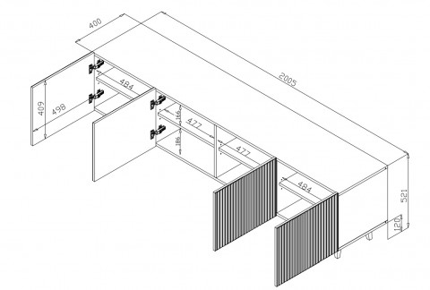 Szafka RTV PAFOS 200x40x52 czarny mat - Galeria zdjęcie 7