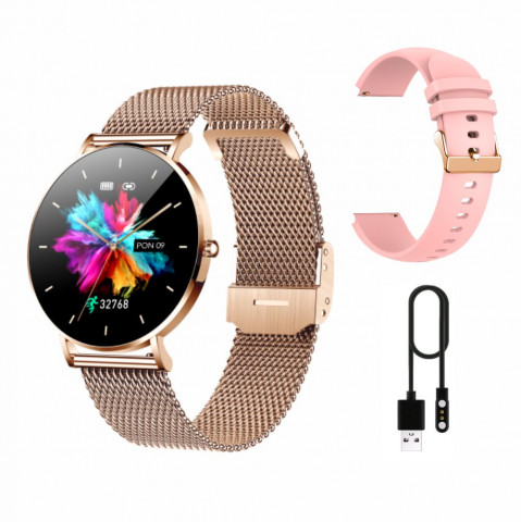 Smartwatch zegarek damski Manta Alexa złoty + różowy pasek - Galeria zdjęcie 2