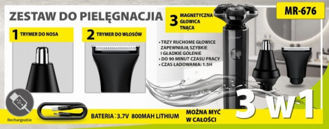 Zestaw do golenia 3w1 USB MAESTRO MR-676 - Galeria zdjęcie 3