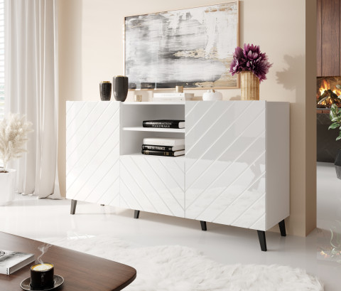 Komoda ABETO 150x42x82 biały/biały połysk - Galeria zdjęcie 3