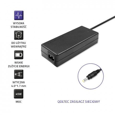 Zasilacz do notebooka Qoltec 51509.45W (20V 45W) Czarny - Galeria zdjęcie 3