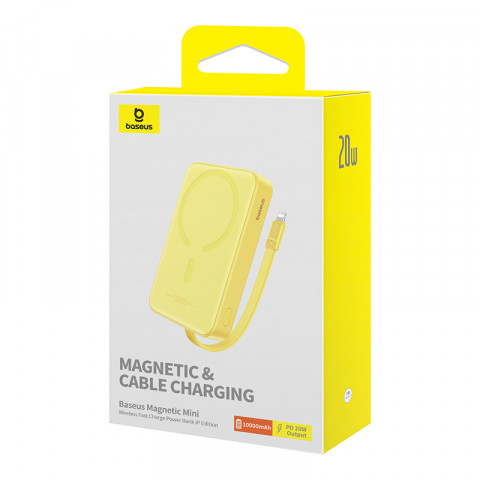 Powerbank Baseus Magnetic Mini Air Wireless 10000mAh 20W+kabel USB C-USB C (żółty) - Galeria zdjęcie 7