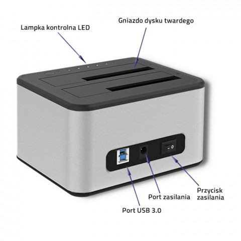 QOLTEC STACJA DOKUJĄCA DYSKÓW 2XHDD/SSD | USB 3.0 - Galeria zdjęcie 8