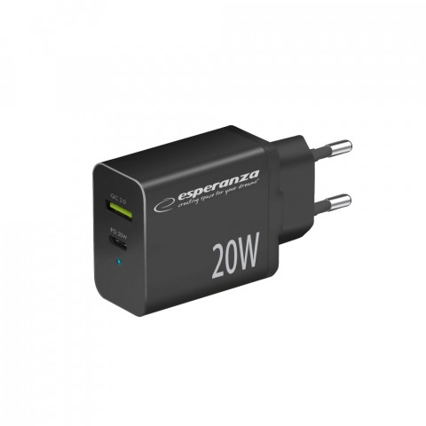 ESPERANZA ŁADOWARKA SIEC. 20W USB-C/USB-A EZC105K - Galeria zdjęcie 1