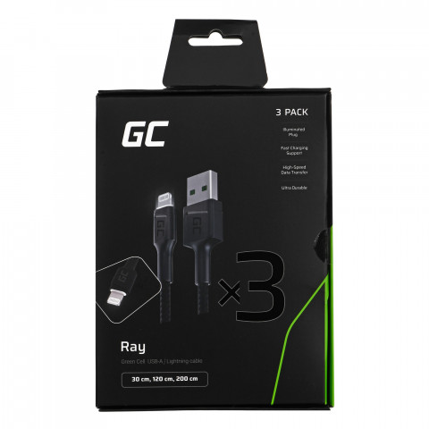 GREEN CELL ZESTAW KABLI 3X USB-LIGHTNING 0,3/1,2/2 - Galeria zdjęcie 4