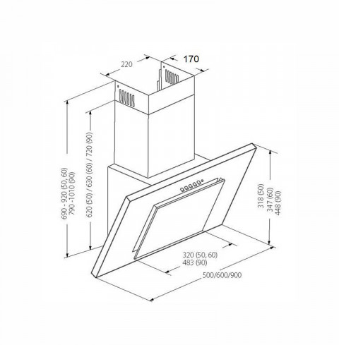 Okap AKPO WK-4 NERO 2.0 50 BIAŁY T300 Liniowy LED/Siłownik - Galeria zdjęcie 7