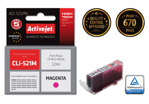 Activejet ACC-521MN Tusz do drukarki Canon, Zamiennik Canon CLI-521M; Supreme; 10 ml; purpurowy. - Galeria zdjęcie 2