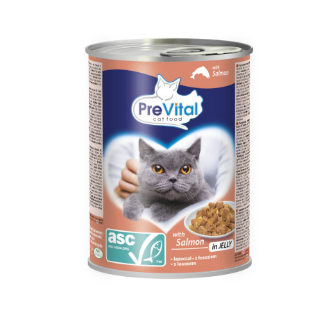 PREVITAL - Z łososiem ASC w galaretce - Pełnoporcjowa karma dla dorosłych kotów - 24x415g - Galeria zdjęcie 2