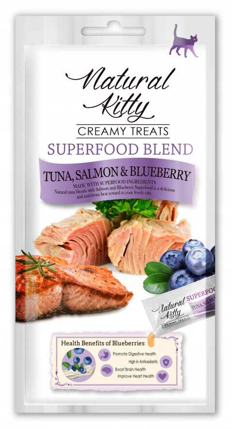 NATURAL KITTY Superfood Blend Tuńczyk, łosoś i borówka - przysmak dla kota - 4 x 12g - Galeria zdjęcie 1