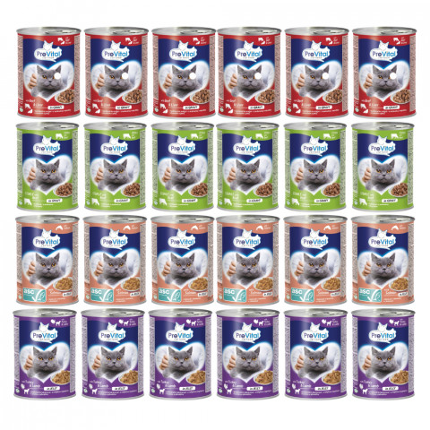 PREVITAL - MIX 4 SMAKÓW - Pełnoporcjowa karma dla dorosłych kotów - 24x415g - Galeria zdjęcie 1