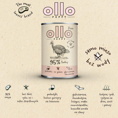OLLO Puppy Pure Indyk - mokra karma dla psa - 400g - Galeria zdjęcie 3