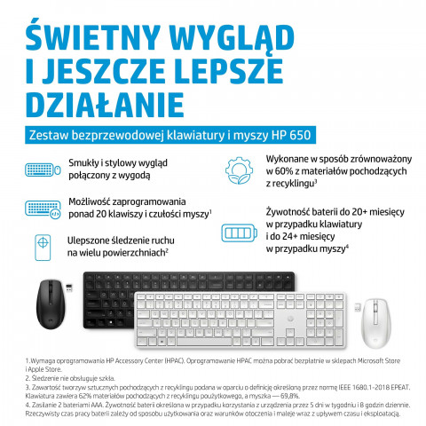 Zestaw klawiatura + mysz HP 650 Wireless Keyboard and Mouse Combo bezprzewodowe czarne 4R013AA - Galeria zdjęcie 4