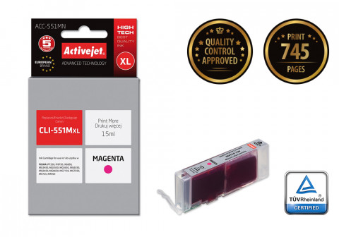 Activejet ACC-551MN Tusz do drukarki Canon, Zamiennik Canon CLI-551M; Supreme; 15 ml; purpurowy. - Galeria zdjęcie 2