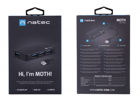 NATEC HUB USB 3.0 MOTH (4-PORTY, CZARNY) - Galeria zdjęcie 6