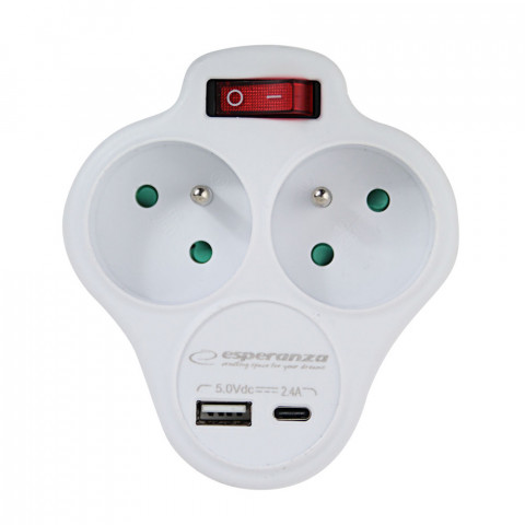 ESPERANZA ROZGAŁĘŹNIK ELEKTR. 2 GN. + USB ELK311W - Galeria zdjęcie 1