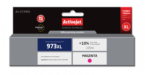 Activejet AH-973MRX Tusz do drukarki HP, Zamiennik HP 973XL F6T82AE; Premium; 105 ml; purpurowy. Drukuje więcej o 10%. - Galeria zdjęcie 1