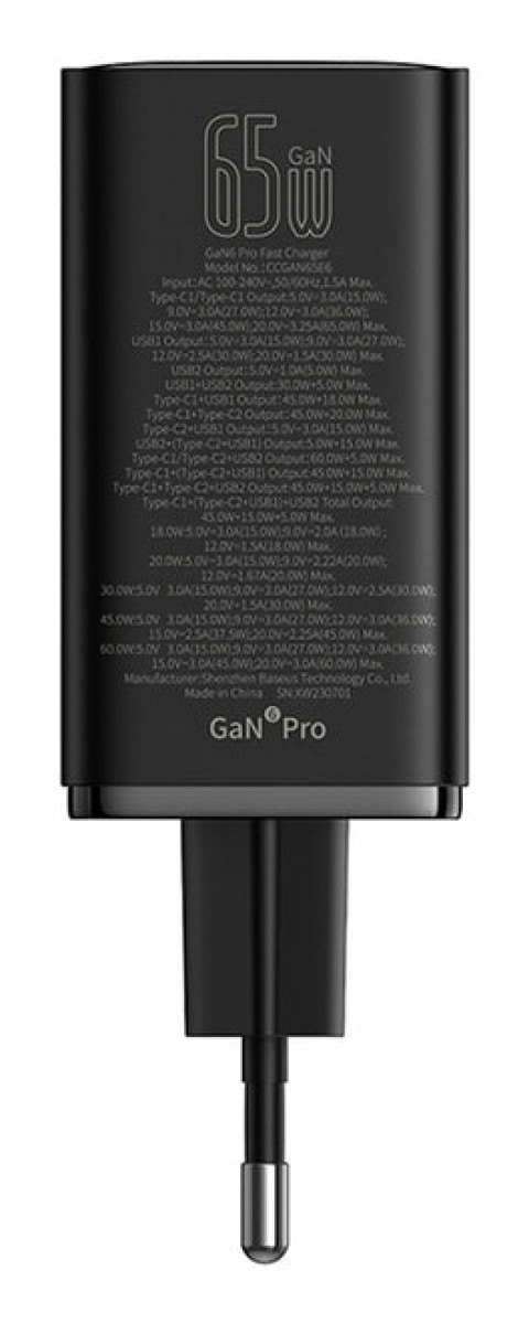 Ładowarka sieciowa Baseus GaN6 Pro FastCharger 2C+2U 65W EU (cluster black) - Galeria zdjęcie 5