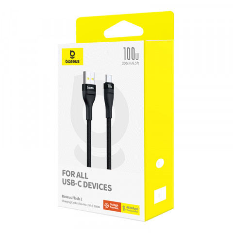 Kabel Baseus Flash 2 USB-USB C 100w 2m (czarny) - Galeria zdjęcie 7