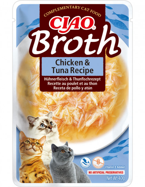 INABA Ciao Broth Chicken & Tuna Kurczak z tuńczykiem w rosole - przysmak dla kota - 4x40g + GRATIS - Galeria zdjęcie 1