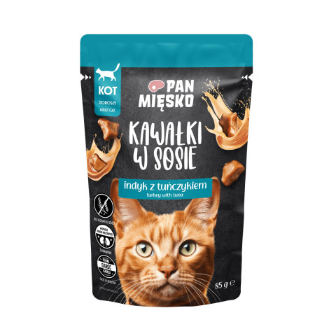 PAN MIĘSKO Kawałki w sosie Indyk z tuńczykiem - mokra karma dla kota - 85g - Galeria zdjęcie 1