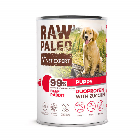 RAW PALEO Duoprotein Beef & Rabbit Puppy - mokra karma dla psa - 400g - Galeria zdjęcie 1