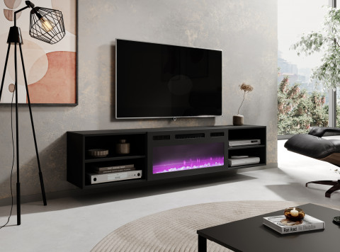Szafka RTV POLO 180x33x39 czarny + kominek czarny - Galeria zdjęcie 3