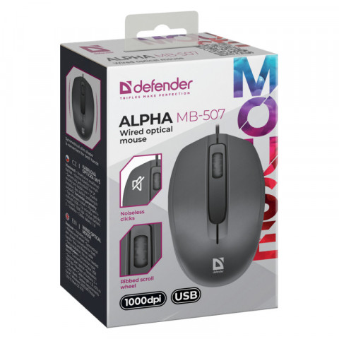 DEFENDER MYSZ ALPHA MB-507 SILENT CZARNA 1000dpi 3P - Galeria zdjęcie 4