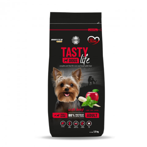 BIOFEED Tasty Dogs Life Adult Small With Beef - sucha karma dla psa - 1,5kg - Galeria zdjęcie 1
