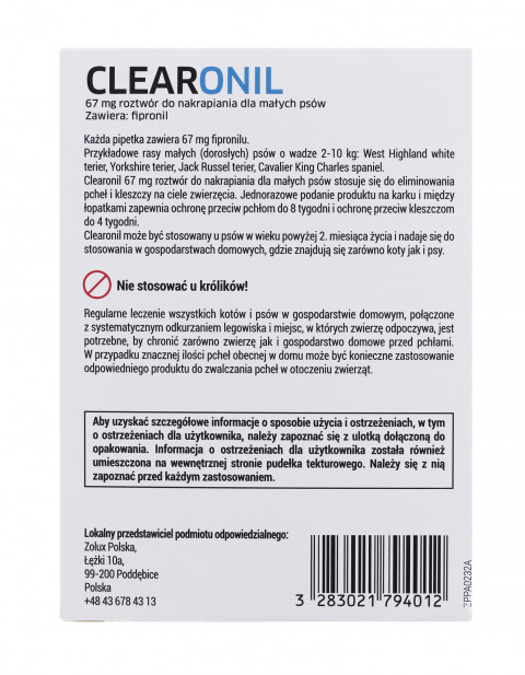 FRANCODEX Clearonil Małe psy - krople przeciw kleszczom i pchłom dla psa - 3x67 mg - Galeria zdjęcie 2