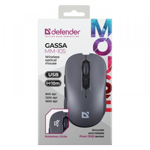 DEFENDER MYSZ GASSA MM-105 RF SILENT SZARA - Galeria zdjęcie 2