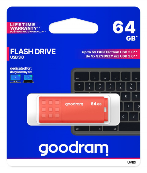 GOODRAM FLASHDRIVE 64GB UME3 USB 3.0 ORANGE - Galeria zdjęcie 5