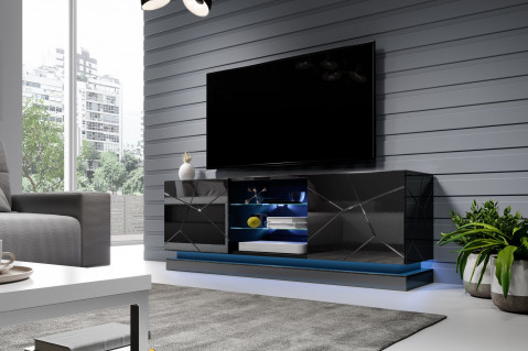 Szafka RTV QIU 160 MDF czarny połysk/czarny połysk - Galeria zdjęcie 6