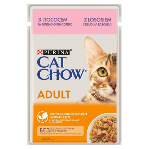 Purina Cat Chow z łososiem i zieloną fasolką w galaretce 85g - Galeria zdjęcie 1