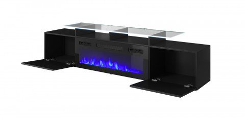 Szafka RTV ROVA z kominkiem elektrycznym 190x37x48 czarny/czarny połysk - Galeria zdjęcie 2