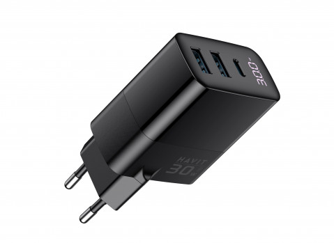 Havit UCLE001 EU - trójportowa ładowarka GaN 30 W, czarna - Galeria zdjęcie 5