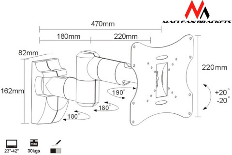 Maclean uchwyt do monitora 23-42'' 30 kg uniwersalny mc-503 s max vesa 200 srebrny mc-503s - Galeria zdjęcie 3