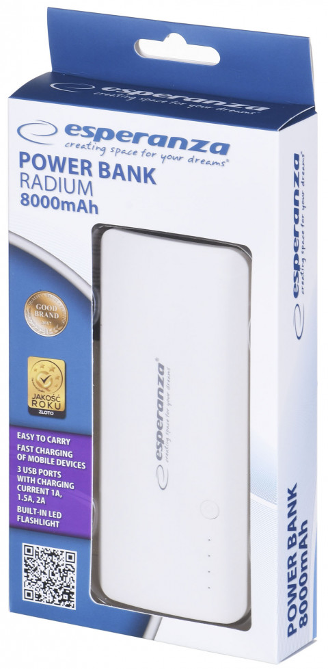 ESPERANZA POWER BANK RADIUM 8000mAh BIAŁO/SZARY EMP106WE - Galeria zdjęcie 8