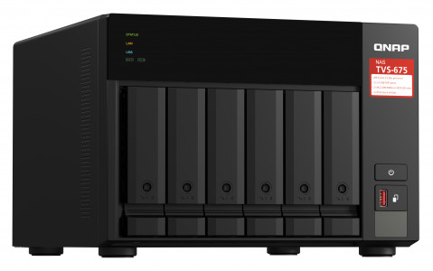 Qnap TVS-675-8G, Tower, 6 x 2.5"/3.5" SATA, Zhaoxin Kaixian KX-U6580 8C/8T, 8GB (1x 8GB) DDR4 SODIMM , 2 x 2.5GbE, Single PSU, 250W - Galeria zdjęcie 2