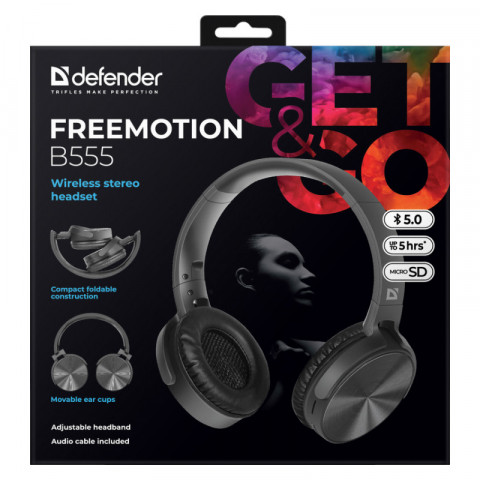DEFENDER SŁUCHAWKI BLUETOOTH FREEMOTION B555 CZARNE - Galeria zdjęcie 4
