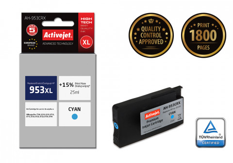 Activejet AH-953CRX Tusz do drukarki HP, Zamiennik HP 953XL F6U16AE; Premium; 25 ml; błękitny. Drukuje więcej o 15%. - Galeria zdjęcie 2