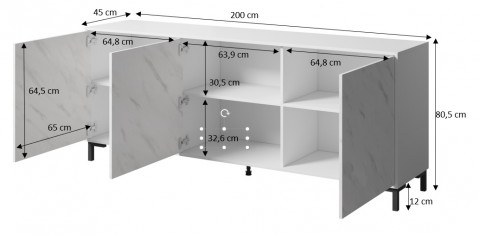 Komoda MARMO 3D 200x45xH80,5 biały mat/marmur biały - Galeria zdjęcie 4
