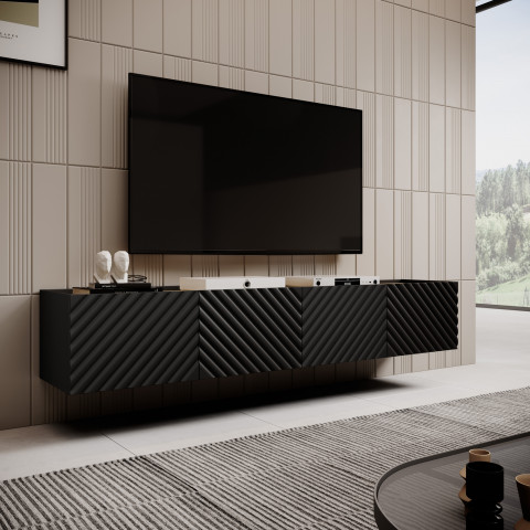 Szafka RTV 4D ONDA 200x40x35-54 czarny (stojąca lub wisząca) - Galeria zdjęcie 3