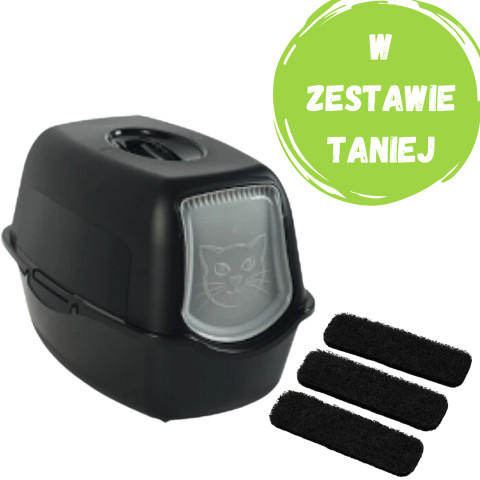 ROTHO Bailey Czarna - zakryta kuweta dla kota + filtr węglowy 3szt. - Galeria zdjęcie 1