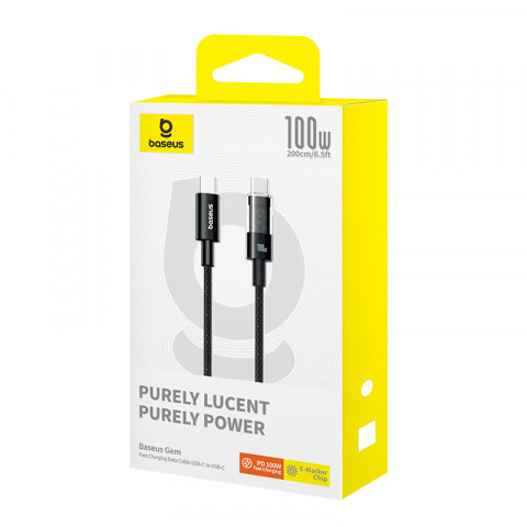 Kabel Baseus Gem Typ C-Typc C 100W 2m (czarny) - Galeria zdjęcie 6
