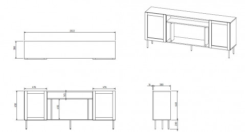 Komoda JUTA EF + kominek elektryczny 202x39,5x85 czarny + linol calabria - Galeria zdjęcie 4