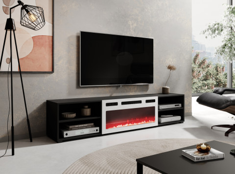 Szafka RTV POLO 180x33x39 czarny + kominek biały - Galeria zdjęcie 3