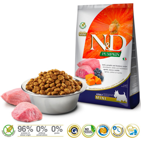 FARMINA N&D Pumpkin Lamb & Blueberry Adult Mini - sucha karma dla psa - 2,5 kg - Galeria zdjęcie 2