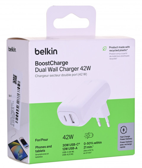 Ładowarka Belkin BoostCharge Dual USB-C + USB-A Wall Charger 42W White - Galeria zdjęcie 8