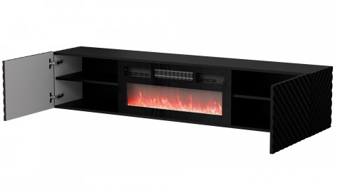 Szafka RTV LARA 183x35x37 czarny mat + czarny kominek - Galeria zdjęcie 2